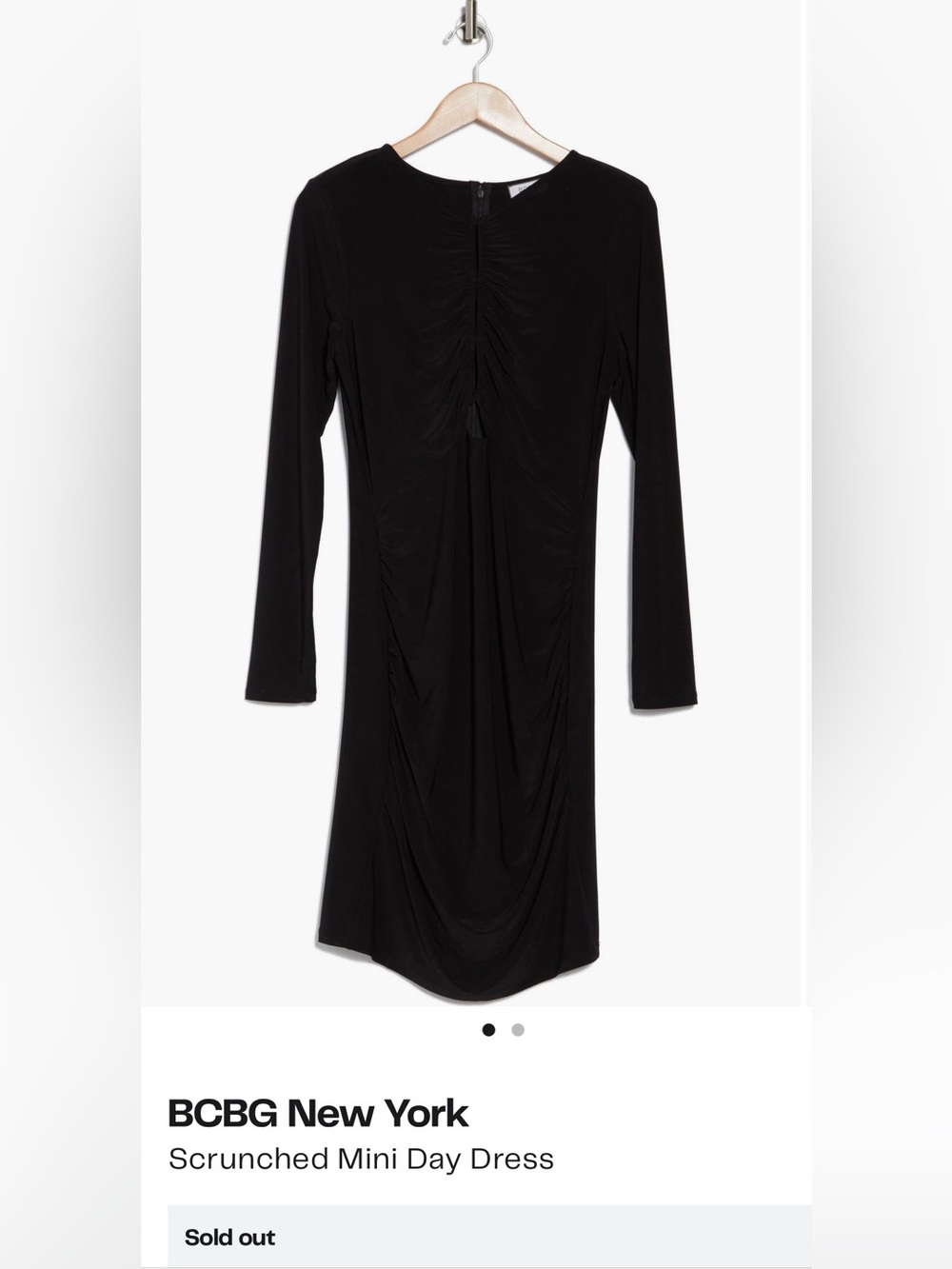 BCBG Black cut out Long-Sleeve Ruched Women's Dress. Womens size Medium.
